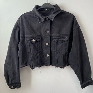 Black oversized cropped jean jacket